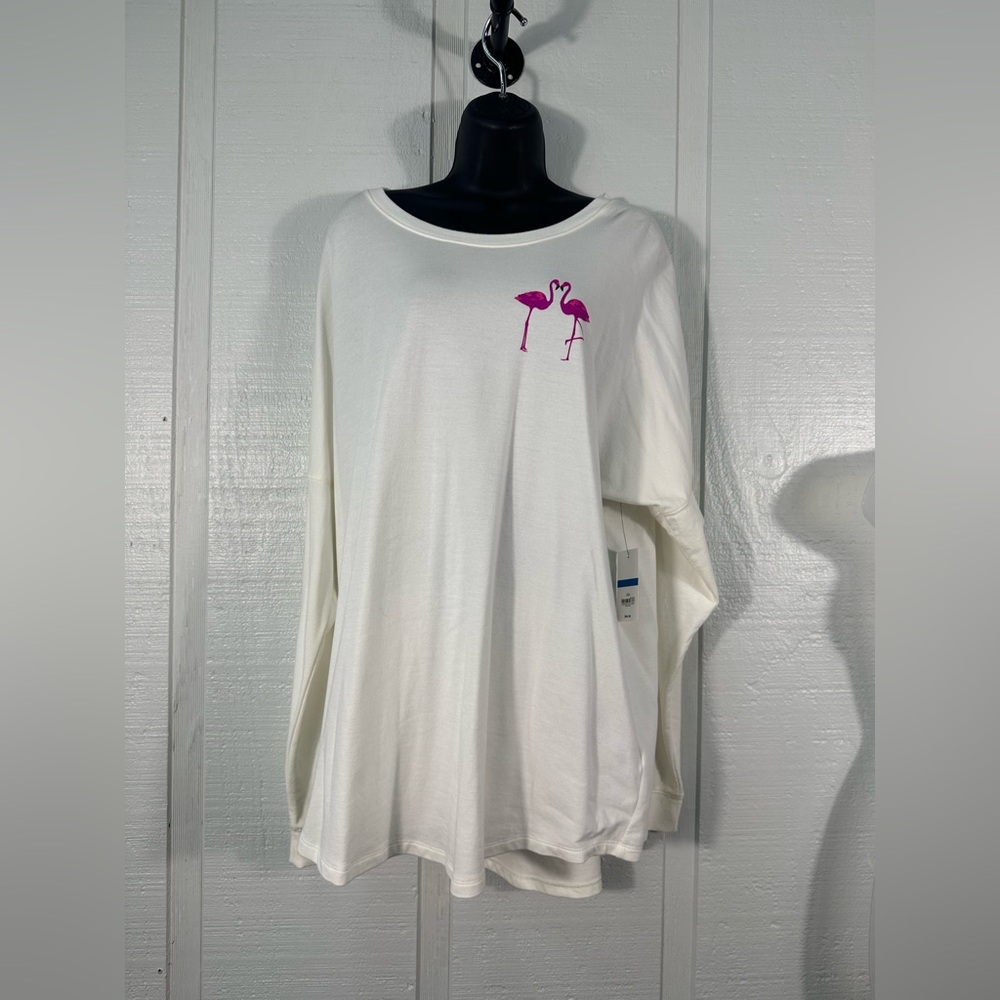 Crown & Ivy White Flamingo Long Sleeve Sweatshirt Size Large NWT